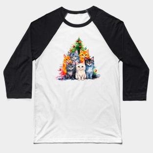 Cat Christmas Tree Baseball T-Shirt